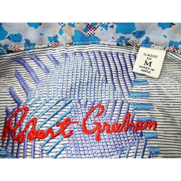 Robert Graham Classic Fit Size Medium Mens Navy White Stripe Paisley Shirt NWT - Picture 4 of 13
